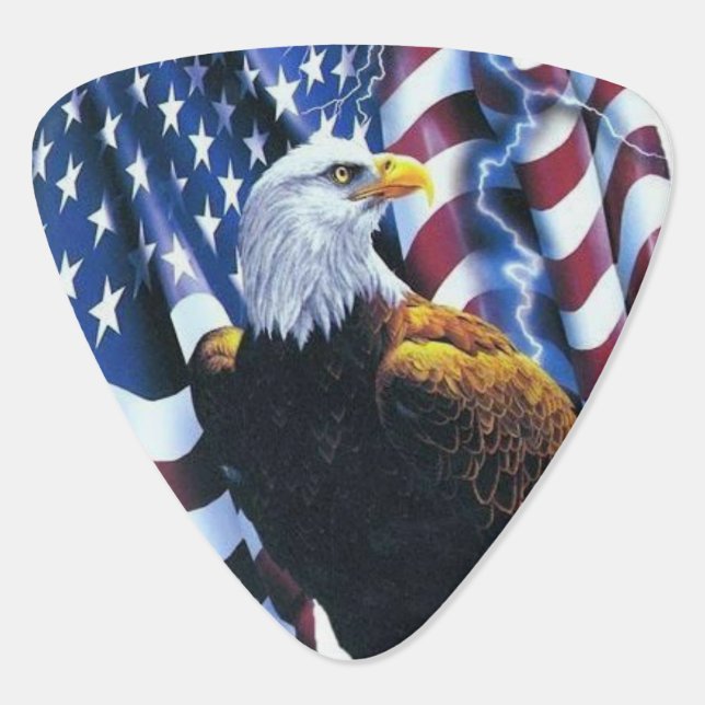Bald Eagle on American Flag Lightening Guitar Pick (Back)