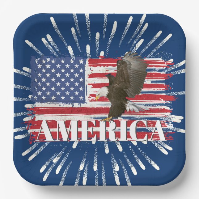 Bald Eagle on American Flag Paper Plates (Front)