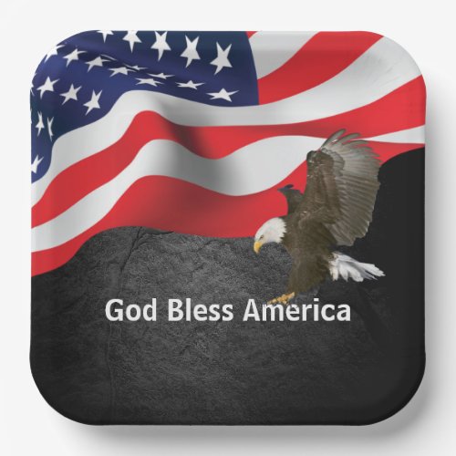 Bald Eagle on American Flag   Paper Plates