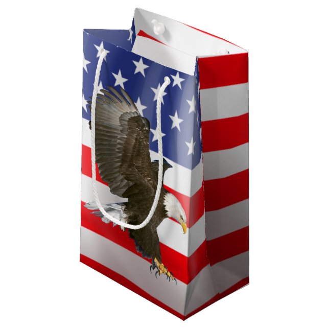 Bald Eagle On American Flag Small Gift Bag (Front Angled)