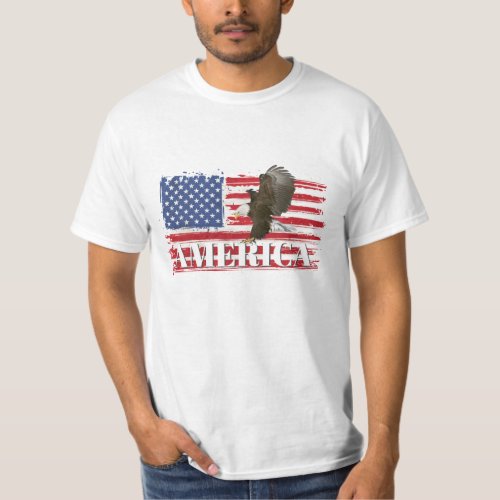 Bald Eagle on American Flag T_Shirt