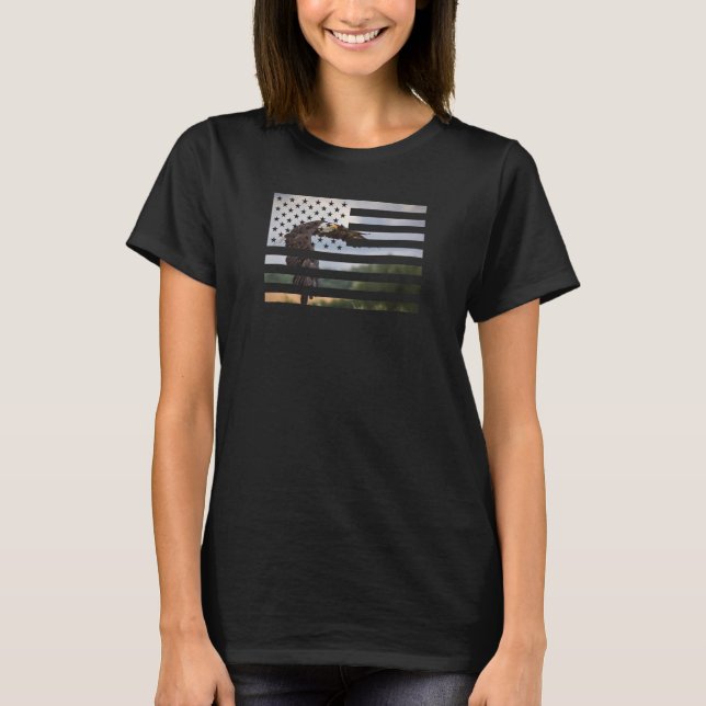 Bald Eagle on American Flag USA Wildlife T-Shirt (Front)