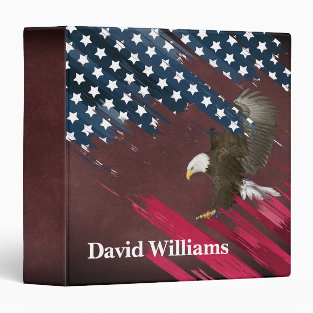 Bald Eagle on American FlagOn Maroon 3 Ring Binder (Front/Spine)