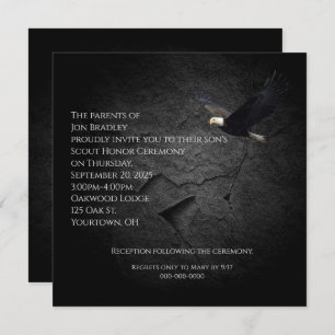 Bald eagle on black rock invitation