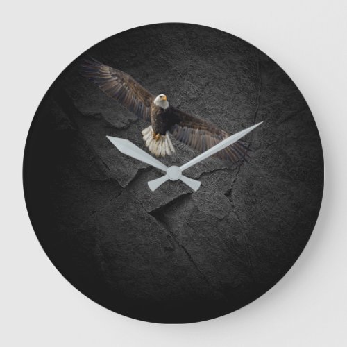 Bald Eagle On Black Rock  Large Clock