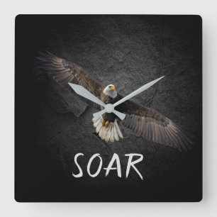 Bald Eagle on Black Rock Square Wall Clock