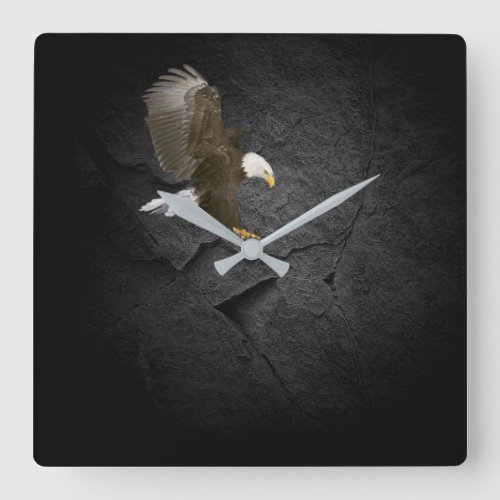 Bald Eagle On Black Rock Square Wall Clock