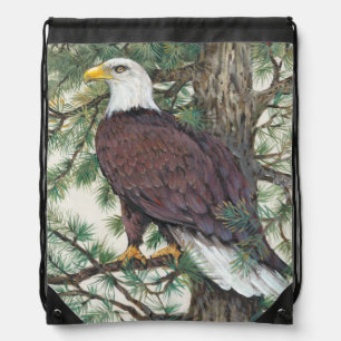Bald Eagle on Branch Drawstring Bag