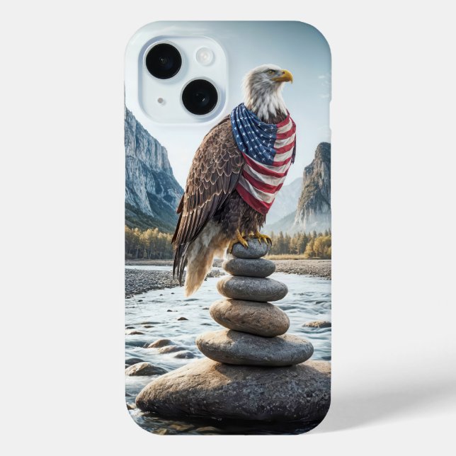 Bald Eagle On Cairn With American Flag  Case-Mate iPhone Case (Back)