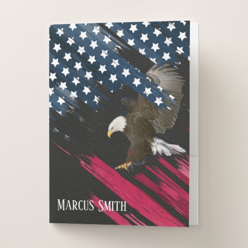 Bald Eagle On Flag Abstract Pocket Folder