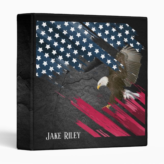 Bald Eagle on Flag American 3 Ring Binder (Front/Spine)