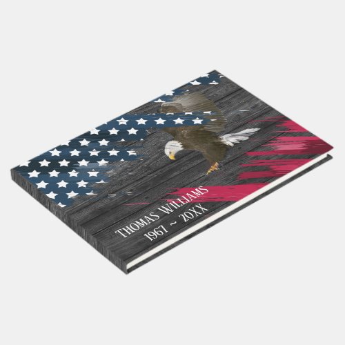 Bald Eagle on Flag for Military Funeral Guest Book