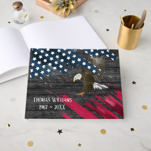 Bald Eagle on Flag for Military Funeral Guest Book