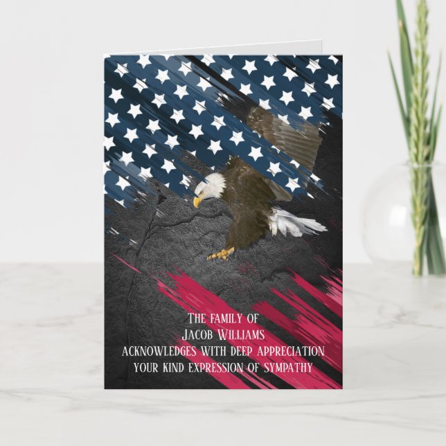 Bald Eagle On Flag Sympathy thank you Card (Front)
