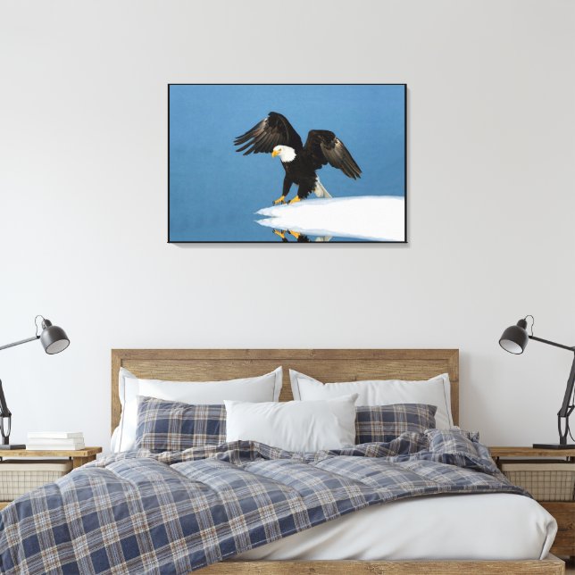 Bald Eagle on ice Wrapped Canvas Print (Insitu(Bedroom))