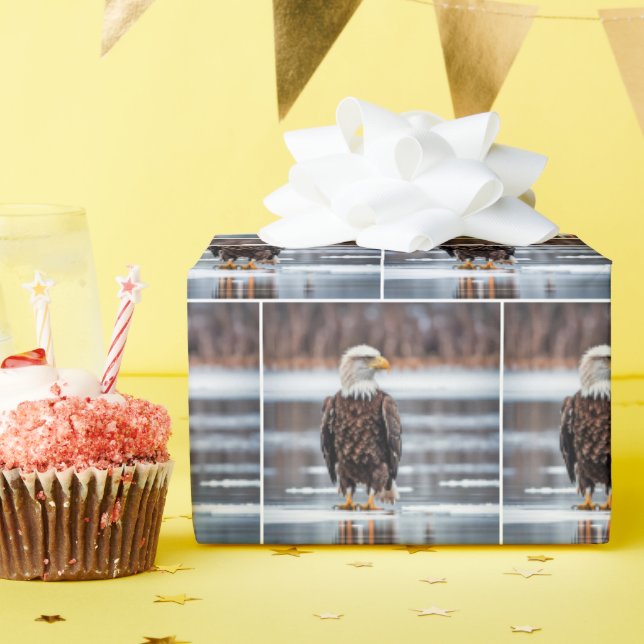 Bald Eagle On Lake Ice Wrapping Paper (Birthday Party)