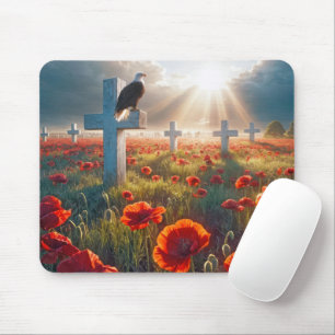 Bald Eagle On Military Cross With Poppies Mouse Pad
