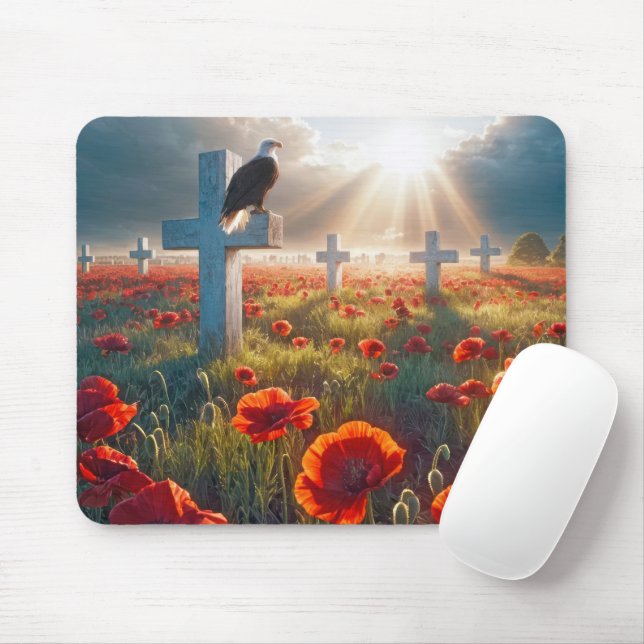 Bald Eagle On Military Cross With Poppies Mouse Pad (With Mouse)