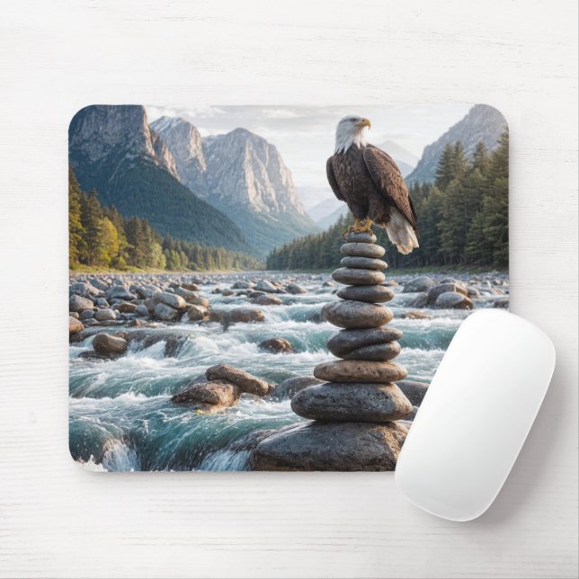 Bald Eagle On Stone Cairn Mouse Pad (With Mouse)