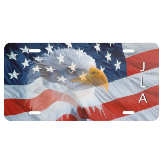 Bald Eagle On The American Flag Monogram License Plate