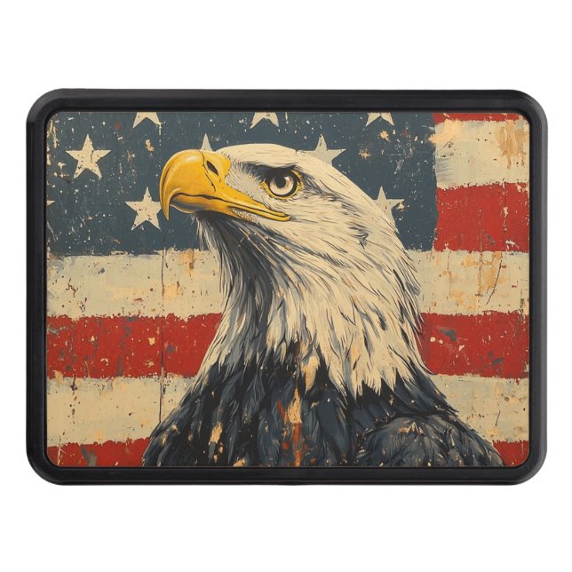 Bald Eagle Over American Flag Hitch Cover (Front)
