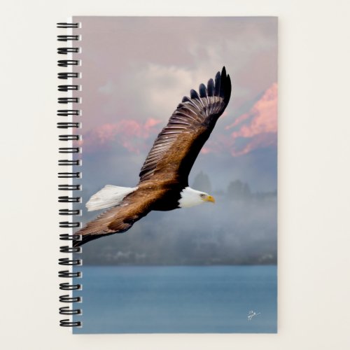 Bald Eagle Over Olympic Mountains Fine Art Notebook