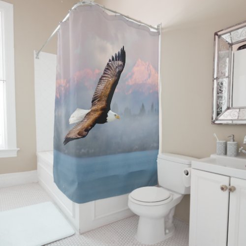 Bald Eagle Over Olympic Mountains Washington Shower Curtain