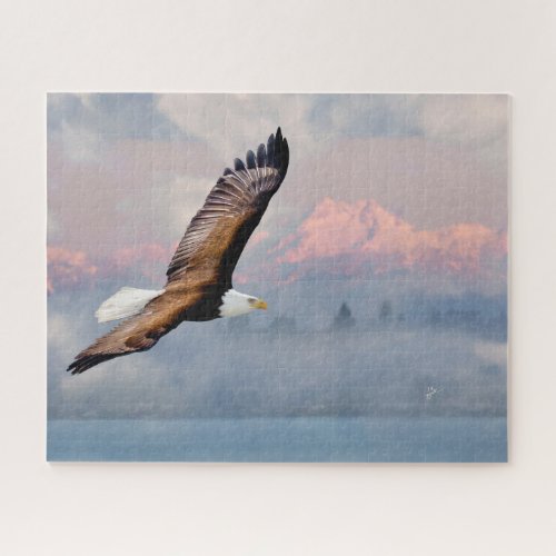 Bald Eagle Over Olympic Mtns Fine Art Photography Jigsaw Puzzle