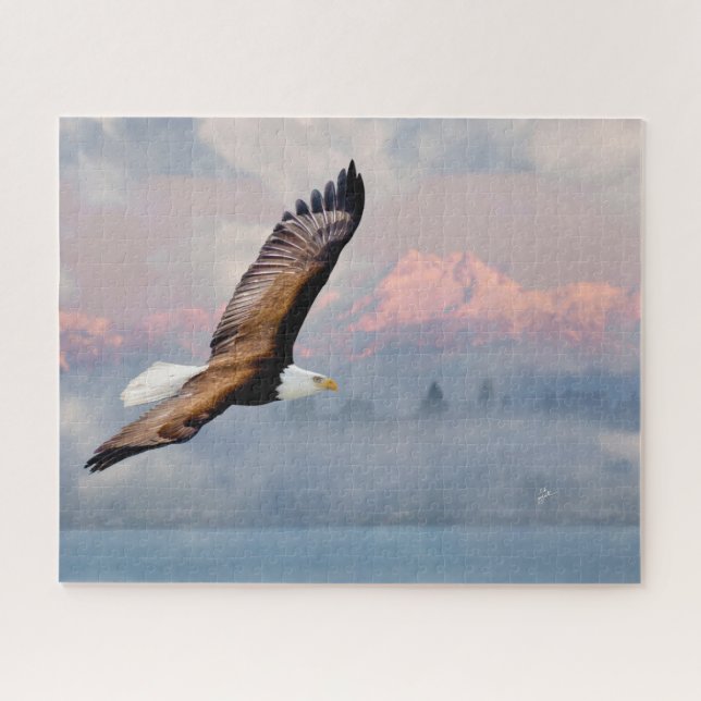 Bald Eagle Over Olympic Mtns Fine Art Photography Jigsaw Puzzle (Horizontal)
