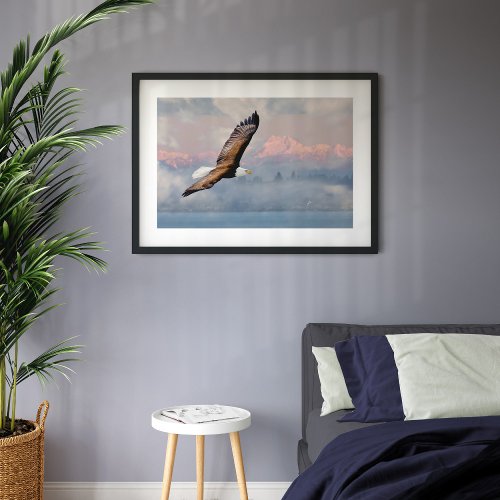 Bald Eagle Over Olympic Mtns Fine Art Photography Poster