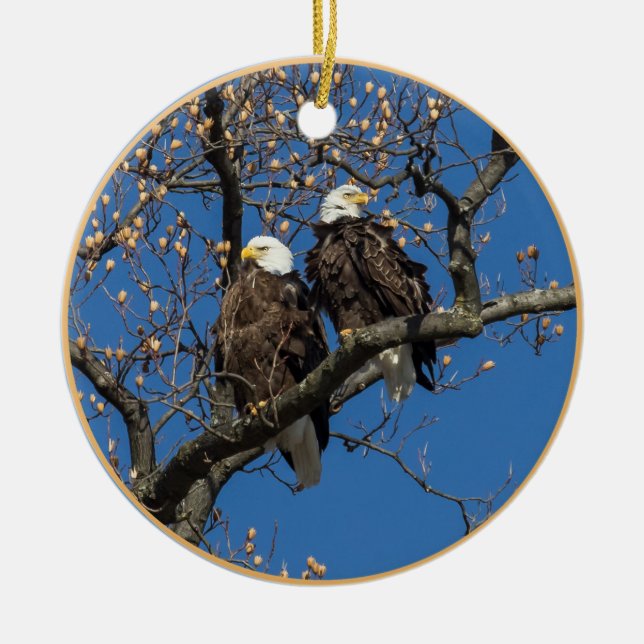 Bald Eagle Pair Ceramic Ornament (Front)
