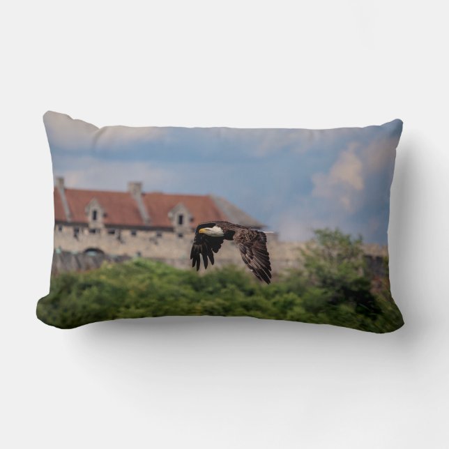 Bald Eagle passing Fort Ticonderoga Lumbar Pillow (Front)