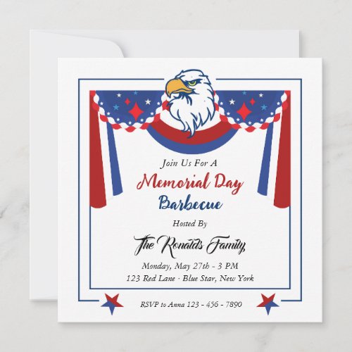 Bald Eagle Patriotic Memorial Day Barbecue Invitation