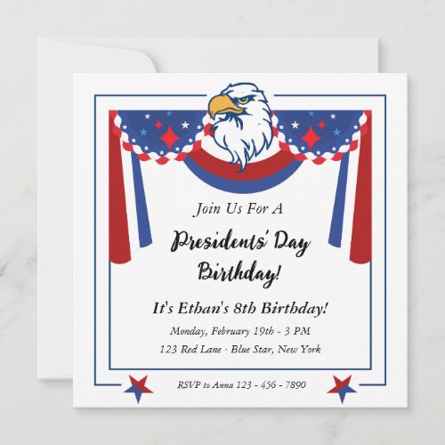 Bald Eagle Patriotic Presidents Day Birthday Invitation