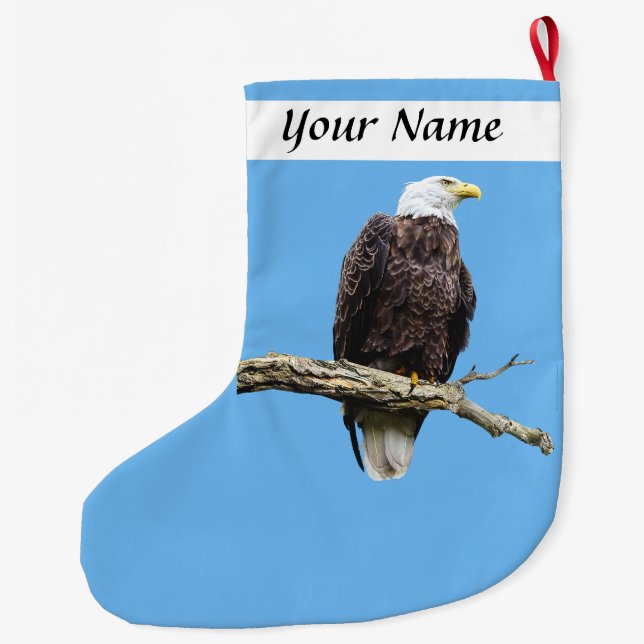 Bald Eagle Perched on a Branch Large Christmas Stocking (Back)