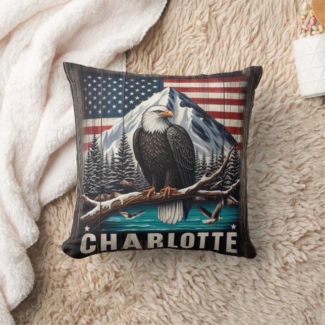 Bald Eagle Perched on Branch With Mountains Throw Pillow (Blanket)