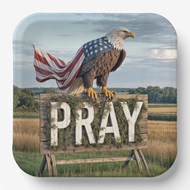Bald Eagle Perched On Pray Sign Paper Plates (Front)