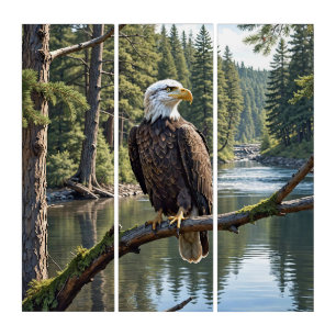 Bald Eagle Perched On Tree Branch Triptych