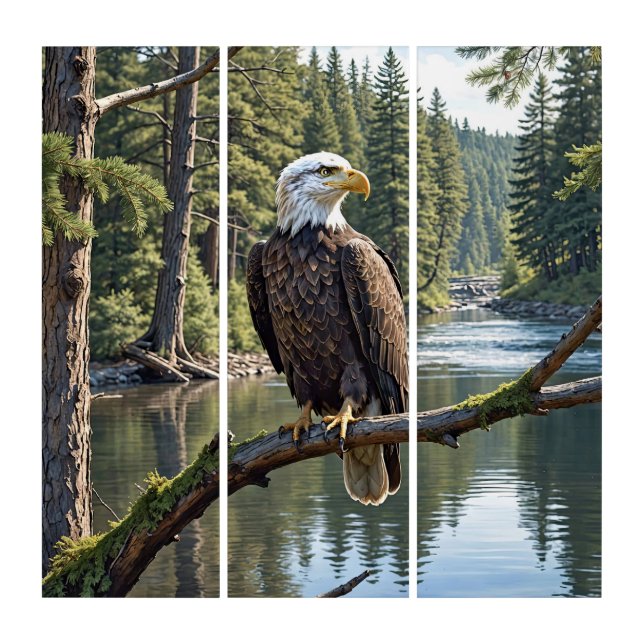 Bald Eagle Perched On Tree Branch Triptych (Front)