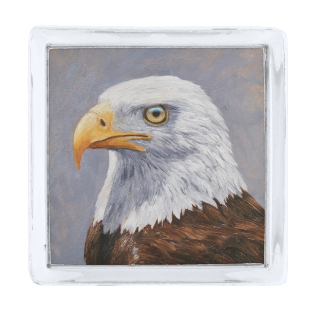 Bald Eagle Portrait Silver Finish Lapel Pin (Front)
