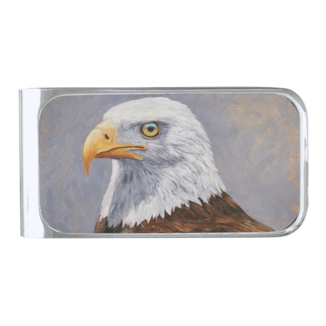 Bald Eagle Portrait Silver Finish Money Clip (Front)
