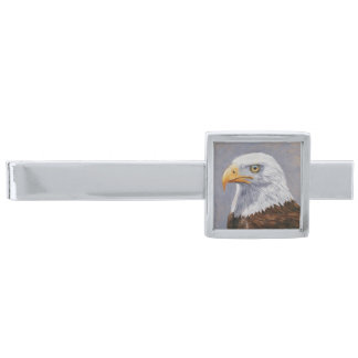 Bald Eagle Portrait Silver Finish Tie Clip