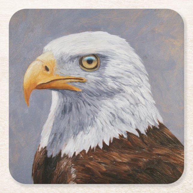Bald Eagle Portrait Square Paper Coaster (Front)