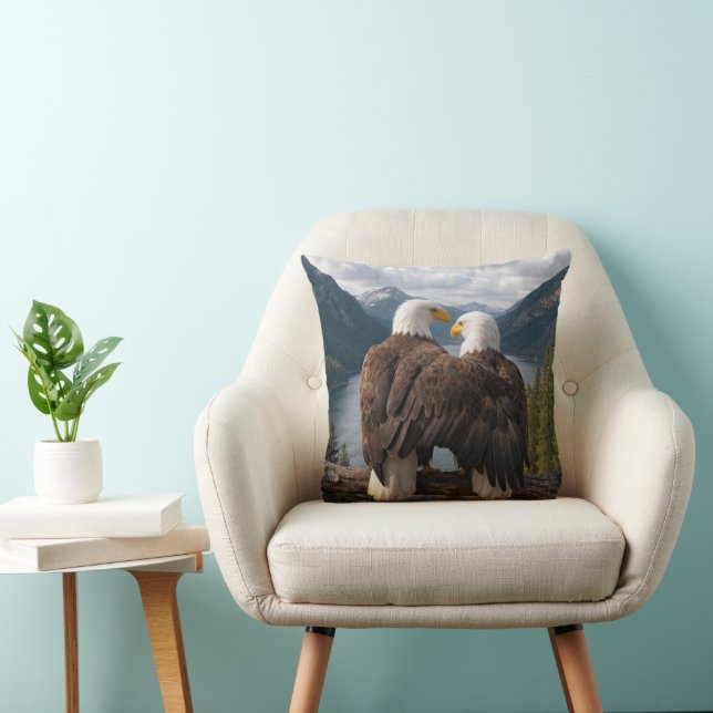Bald Eagle Protecting His Mate Throw Pillow (Chair)