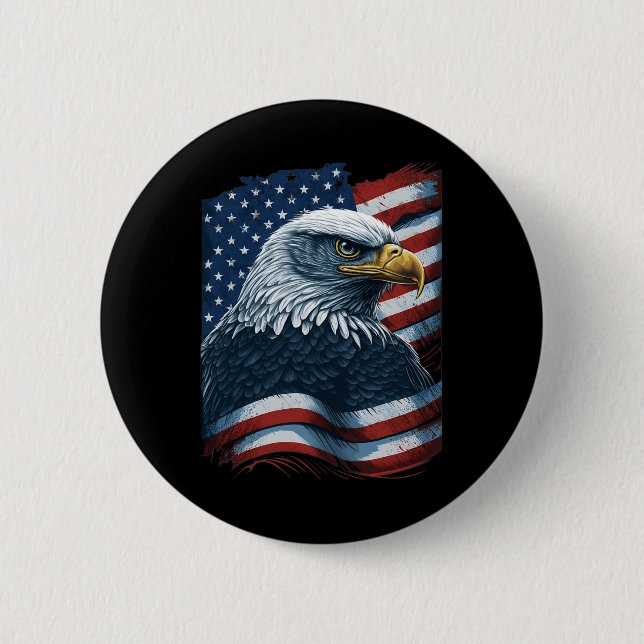 Bald Eagle Proud Patriotic American Us Flag 4th Of Button (Front)