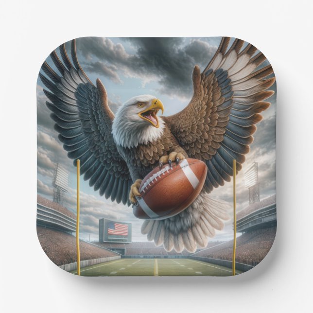Bald Eagle Scoring a Touchdown Paper Plates (Front)