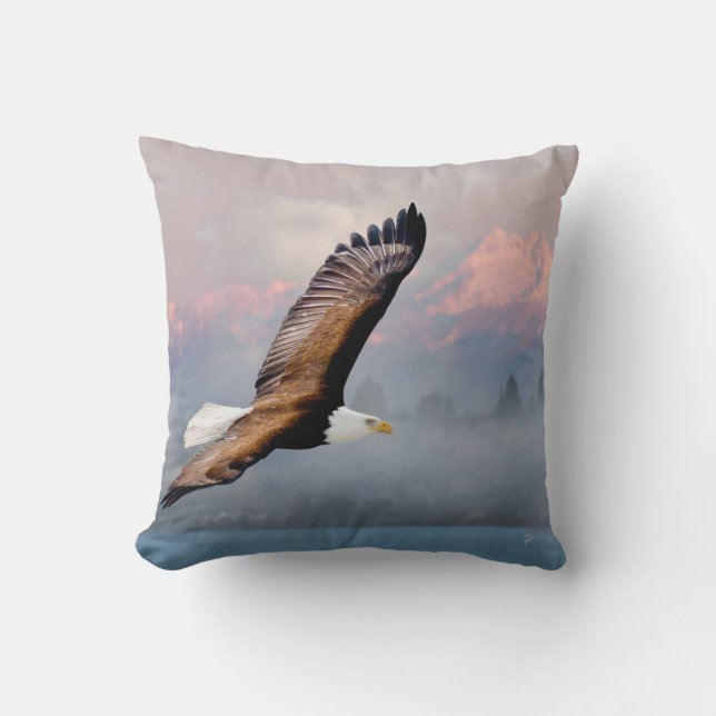 Bald Eagle Soar Mountains Nature Inspirational Throw Pillow (Front)