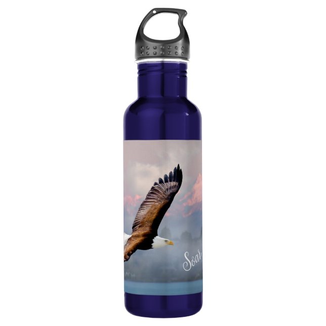 Bald Eagle Soar Over Mountains Nature Stainless Steel Water Bottle (Front)