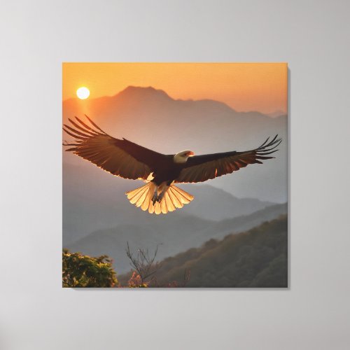 Bald Eagle Soaring at Sunset Canvas Print