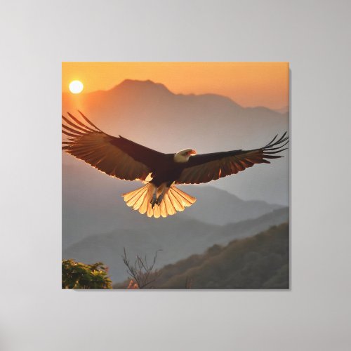 Bald Eagle Soaring at Sunset Canvas Print